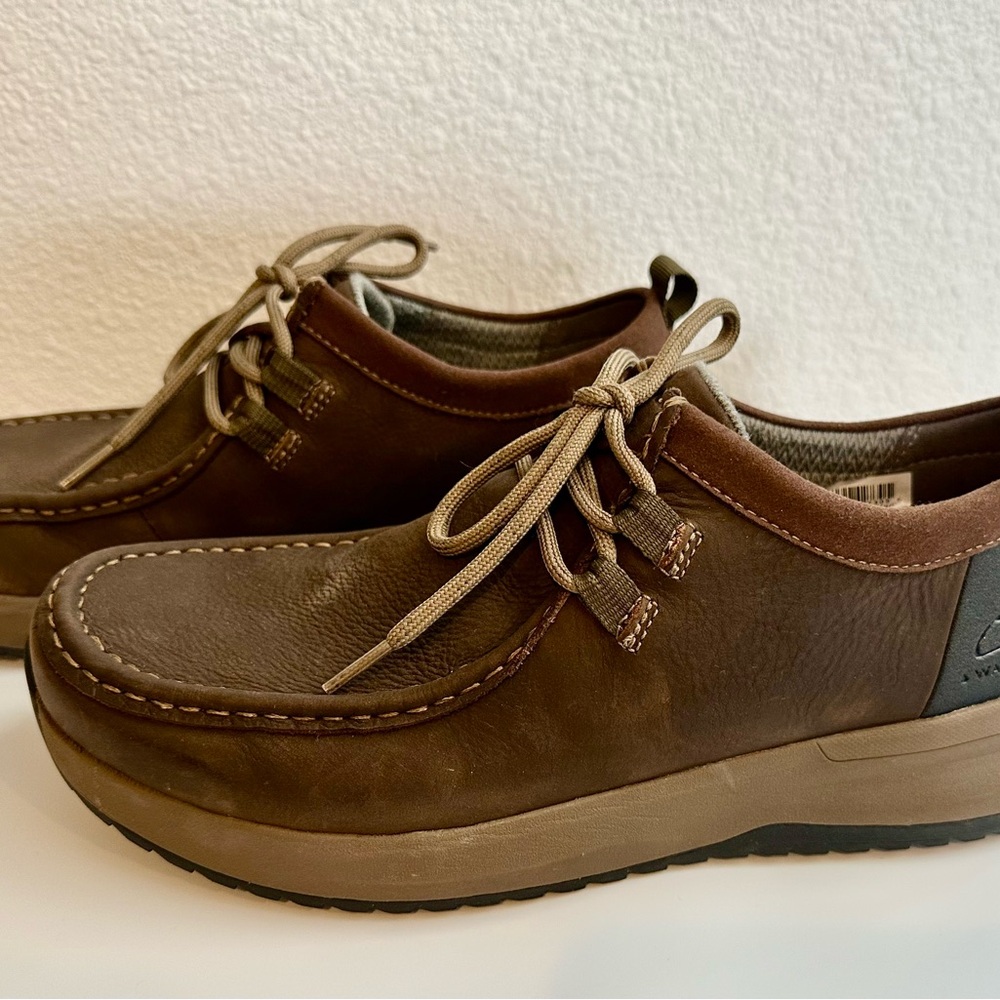 Clarks Brown Boat Shoes with Moc-Toe Stitching